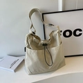 Minimalist beige nylon tote bag with drawstring closure and wide shoulder strap - Off-white Without Pendant