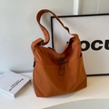 Orange nylon tote bag with wide shoulder strap and front drawstring pocket - Brown No Pendant