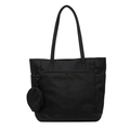 Minimalistische schwarze Nylon-Tragetasche für Damen mit Vordertaschen und rundem Etui - Schwarz