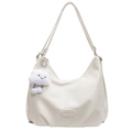 Borsa a spalla Hobo bianco crema texture litchi con un simpatico ciondolo a nuvola - M / Bianco