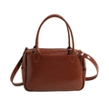 Sac à main classique en cuir marron caramel avec poignées et bandoulière réglable - Sans Pendentif / Brun Foncé