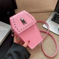 Pink coffin shaped mini crossbody phone bag with skull motif and metal rivet details - One Size / Skeleton Pink