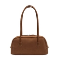 Minimalist brown suede baguette shoulder bag with stylish stitching and long handles - Brown