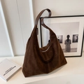 Borsa tote retrò in pelle scamosciata marrone scuro capiente con cerniera e stile minimal - caffè