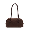 Minimalist dark brown suede baguette bag with contrast stitching and shoulder straps - Coffee