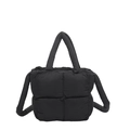 Minimalist black quilted down cotton square crossbody bag with soft top handles - Black