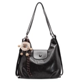 Borsa tote hobo nera retrò in pelle con ciondolo a forma di agnello e doppi spallacci - Con Ciondolo / Nero