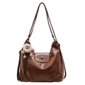 Borsa tote vintage in pelle PU marrone con ciondolo a leone e tracolla regolabile - Con Ciondolo / Marrone