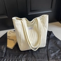 Bolso tote de lona plisada blanco crema de gran capacidad para hombro de verano - Blanco
