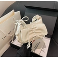 Elegante borsa a spalla in pelle PU plissettata bianco crema con fiocco in confezione - Bianco Sporco