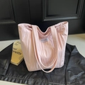Bolso tote de lona plisada rosa claro de gran capacidad para mujer estilo casual - Rosa