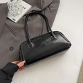 Bolso baguette vintage de charol negro con costuras blancas en contraste elegantes - Sin colgante / Negro