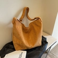 Bolso tote de pana amarillo jengibre con correa ajustable y gran capacidad de diseño - Marrón