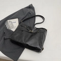 Large black matte faux leather tote bag with decorative belt buckle and gold hardware - Black without Pendant