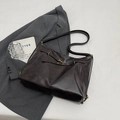 Retro dark brown large capacity crossbody tote bag with vintage leather texture and gold buckles - Coffee No Charm
