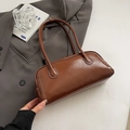 Vintage brown baguette underarm bag with contrast stitching on elegant gray blazer - No Pendant / Brown