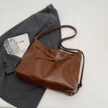 Deep brown large capacity faux leather tote bag with bronze metallic buckle detail - Brown No Pendant