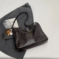 Deep brown large capacity vintage tote bag with cute baseball and puppy charms - Coffee With Rabbit Pendant