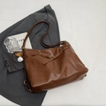 Brown large capacity leather tote bag with a trendy baseball keychain and adjustable strap - Brown with Pendant