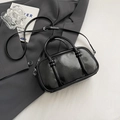 Chic black patent leather bowling bag with glossy finish and adjustable strap - No Pendant / Black