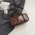 Vintage dark brown glossy PU bowling bag with top handles and adjustable strap - No Pendant / Brown