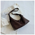Dark coffee brown soft leather hobo shoulder bag with adjustable strap and gold hardware - Brown