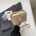Quilted tweed chain crossbody bag in cream beige with glitter and gold hardware - Beige Large