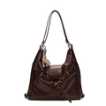 Dark brown leather tote bag with flap closure and decorative football charm in a classic style - Dark Brown (Without Charm)