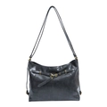 Grande borsa tote nera opaca minimalista con fibbia in oro vintage e tracolla regolabile - Nero