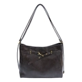 Grande borsa tote marrone scuro minimalista in pelle cerata con doppi spallacci - Marrone