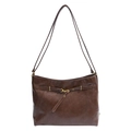 Borsa tote marrone scuro minimalista in similpelle opaca con fibbia in metallo dorato - Marrone