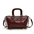 Business style burgundy glossy leather crossbody bag with silver decorative chain strap - Red