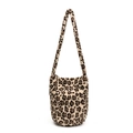 Chic leopard print faux fur bucket bag with soft plush texture and long shoulder strap - Brown Leopard Print
