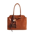 Bolso tote de cuero marrón para mujer con colgantes decorativos y asas de hombro - Sin colgante / Marrón