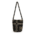Plush lamb wool tote bag featuring black base with beige paisley patterns and wide strap - Ethnic Black Totem