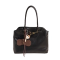 Bolso tote clásico de cuero negro con un accesorio decorativo con tema de béisbol - Sin colgante / Negro