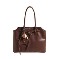 Bolso tote marrón oscuro de gran capacidad con colgante de béisbol y correas largas - Sin colgante / Marrón