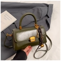 Vintage dark green crossbody square bag with gold hardware and stylish key charm - Green with Charm