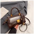 Retro dark brown crossbody handbag in glossy finish with gold hardware and charm - Coffee With Pendant
