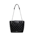 Bolso saco acolchado negro con cadena plateada y acabado brillante para mujer - Negro