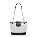 Bolso de hombro acolchado en blanco y negro con cadena metálica de moda actual - Blanco y Negro