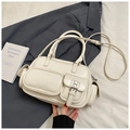 Elegante borsa bowling in ecopelle bianco crema con multitasche e tracolla regolabile - Bianco Senza Pendente