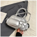 Borsa bowling argento metallizzato con tasche multiple e tracolla regolabile in pelle - Argento Senza Ciondolo
