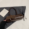 Bolso baguette vintage de cuero marrón oscuro para mujer bolso de hombro estilo retro - Marrón