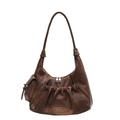 Dark brown retro hobo shoulder bag with pleated texture and gold zipper detail - Coffee
