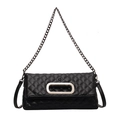 Sac fourre-tout en similicuir noir matelassé avec logo M et poignée ovale dorée - Noir