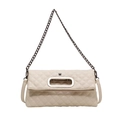 Elegante bolso de hombro acolchado beige con correa de cadena y asa para mujer - Blanco Roto