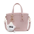Pink faux suede bucket bag with gold hardware and a cute white monster plush keychain - Pink (With Pendant)
