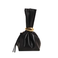 Elegante borsa a mano nera a pieghe con manico ad anello in metallo dorato - Nero