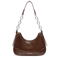 Bolso de hombro marrón oscuro de estilo francés en cuero brillante y cadena plateada - Marrón